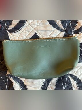 Portland Leather Olive Green Leather Zip Cosmetic Pouch
